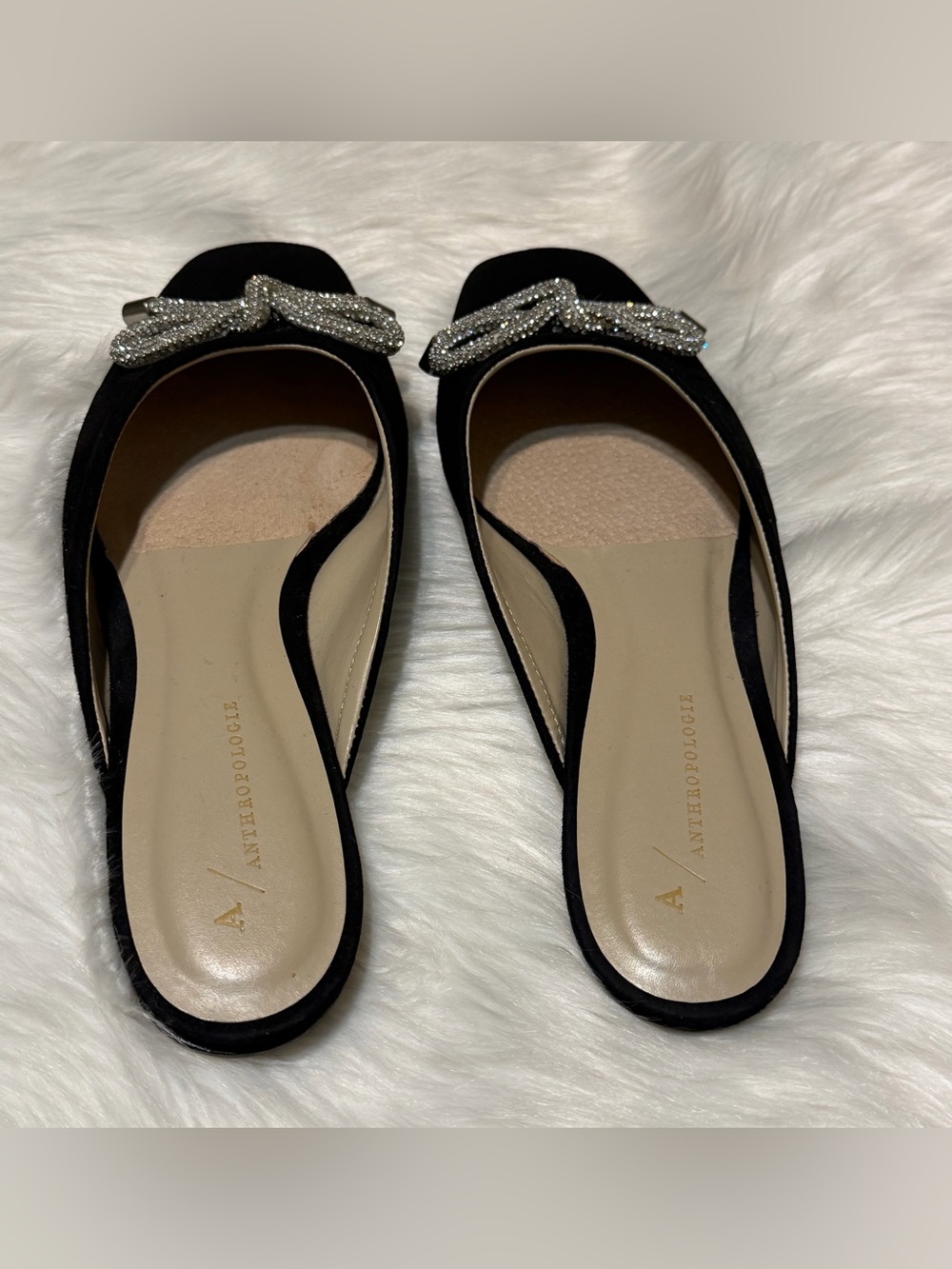 Anthropologie Guilhermina Ballet Black Slingback Flats with Crystal Bow - Picture 5 of 9